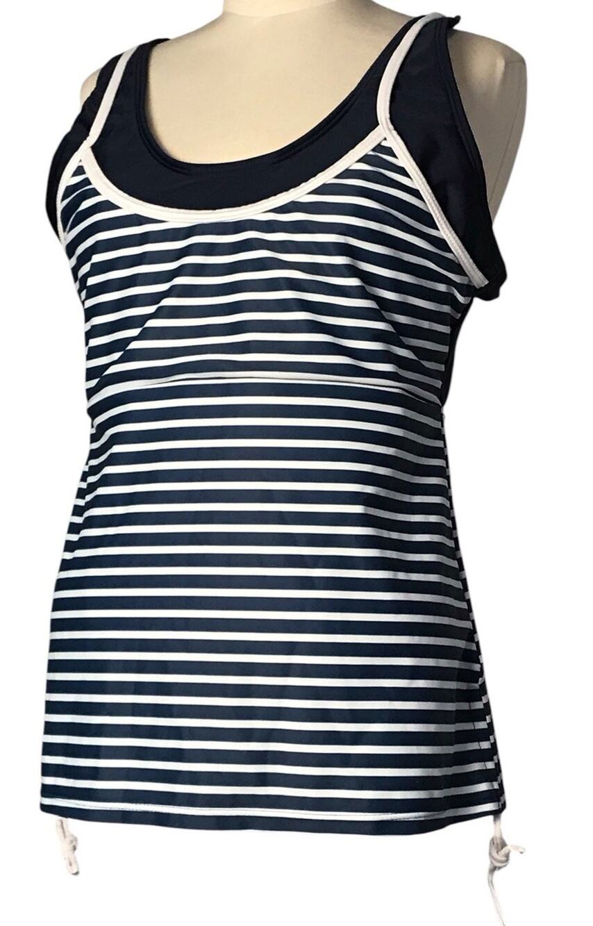 MiYang Tankini Swimsuit Top Women’s Striped Blue White Size XL With Synch Sides